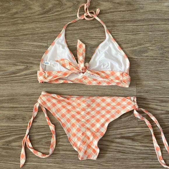 Orange Checkered Pattern Bikini - Picture 2 of 4